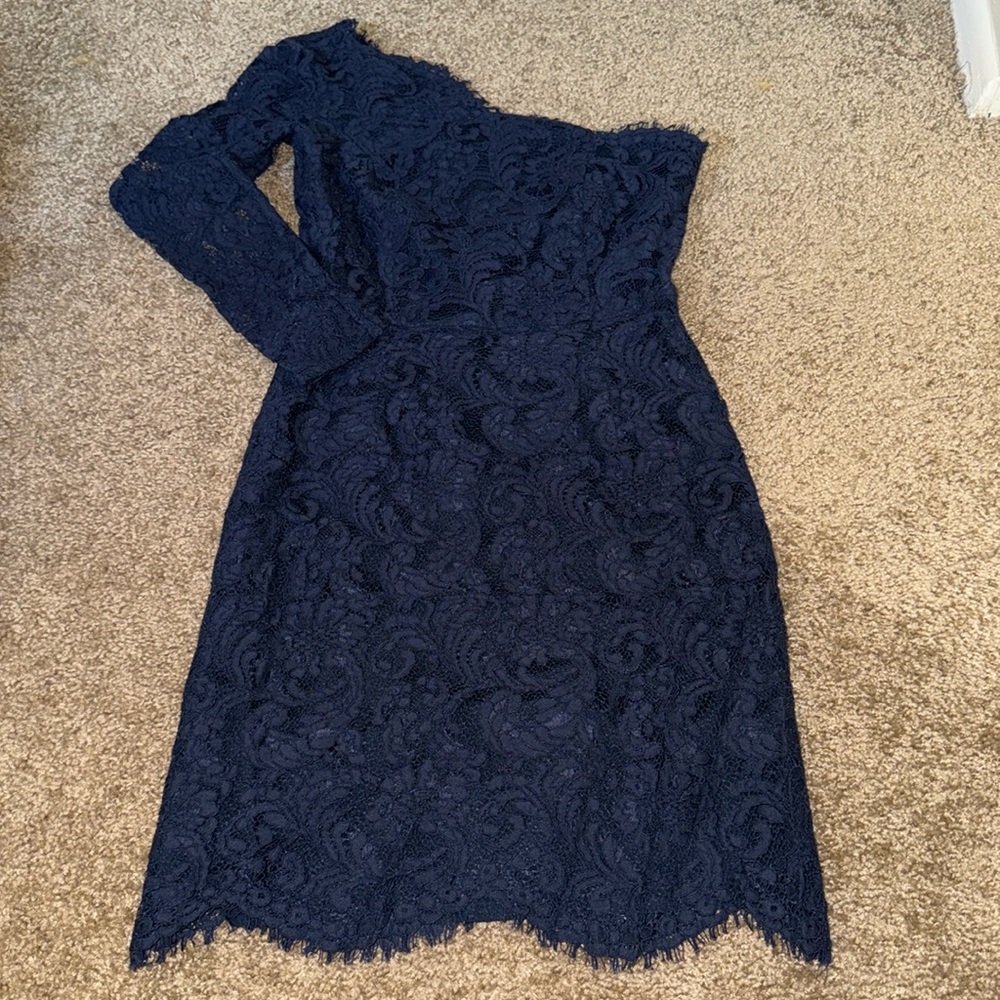 Reiss One Shoulder Long Sleeve Lace Dress